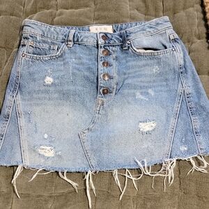 We The Free Blue Distressed Mini Skirt